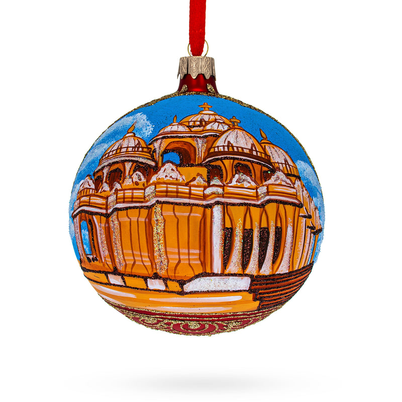 Swaminarayan Akshardham, New Delhi, India Glass Ball Christmas Ornament 4 Inches in Multi color, Round shape
