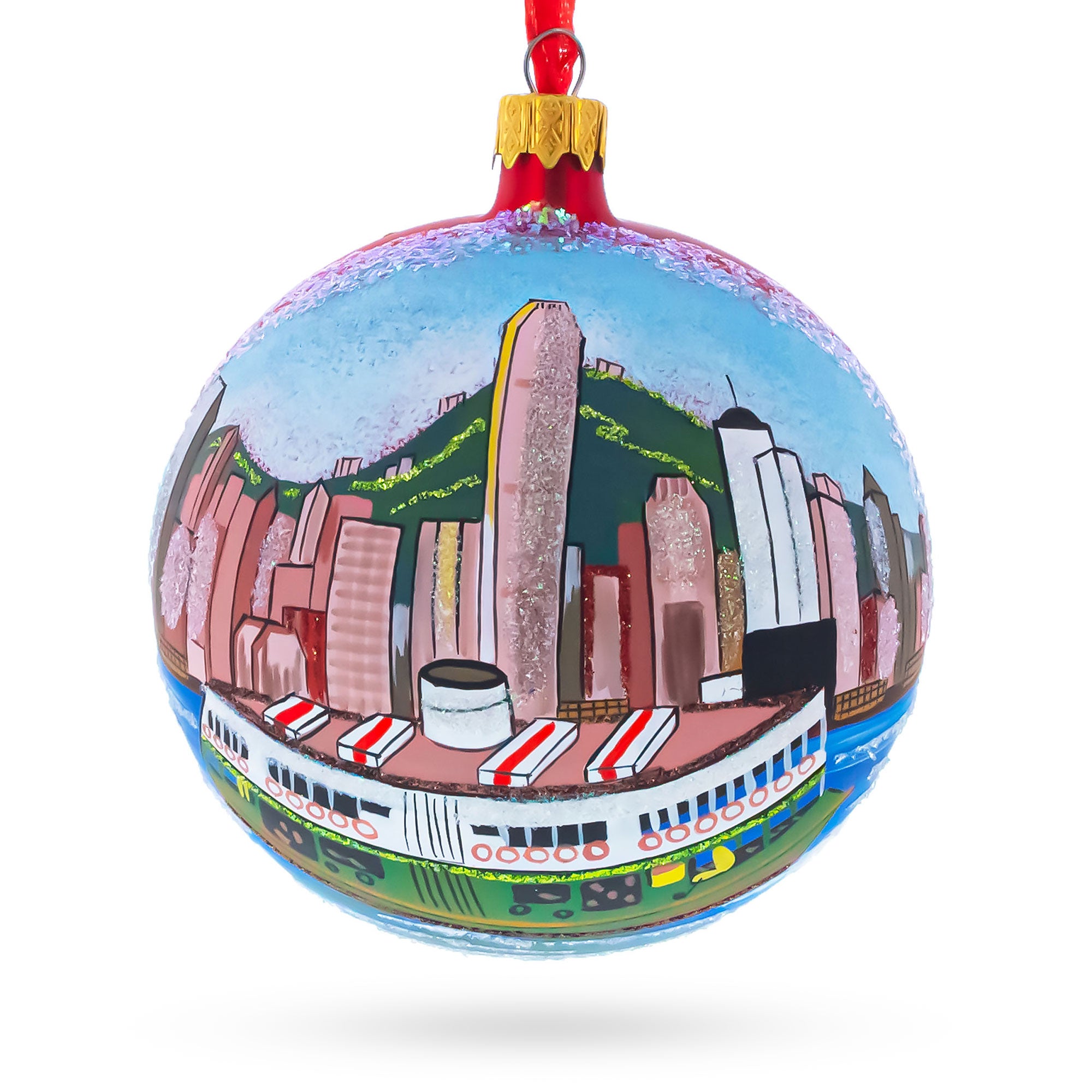 Star Ferry, Hong Kong Glass Ball Christmas Ornament 4 Inches in Multi color Round