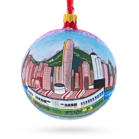 Star Ferry, Hong Kong Glass Ball Christmas Ornament 4 Inches in Multi color Round