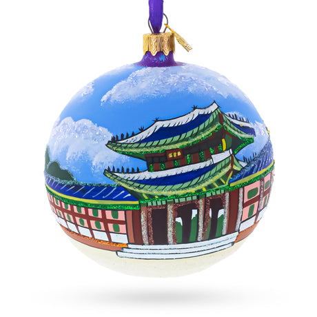 Gyeongbokgung Palace, Seoul, South Korea Glass Ball Christmas Ornament 4 Inches in Multi color Round