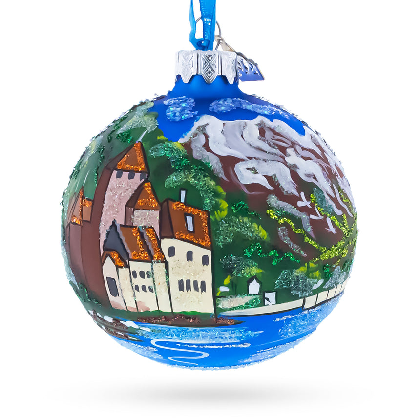 Chillon Castle, Lake Geneva, Switzerland Glass Ball Ornament 3.25 Inches in Multi color Round