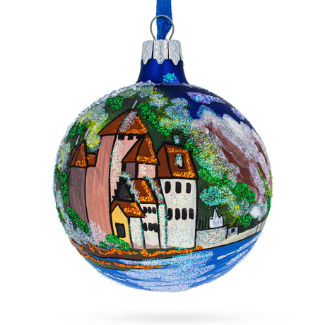 Chillon Castle, Lake Geneva, Switzerland Glass Ball Ornament 3.25 Inches in Multi color Round