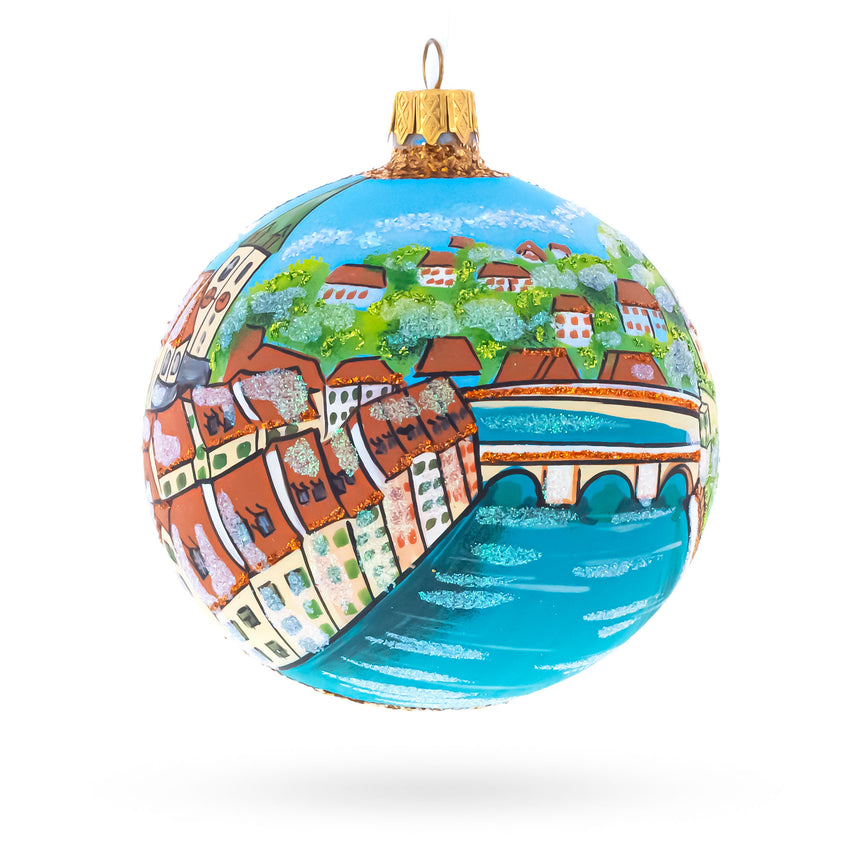 Old City, Bern, Switzerland Glass Ball Christmas Ornament 4 Inches in Multi color Round
