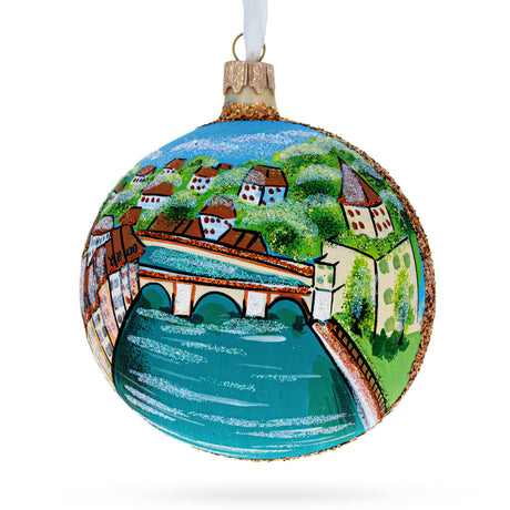 Old City, Bern, Switzerland Glass Ball Christmas Ornament 4 Inches in Multi color, Round shape