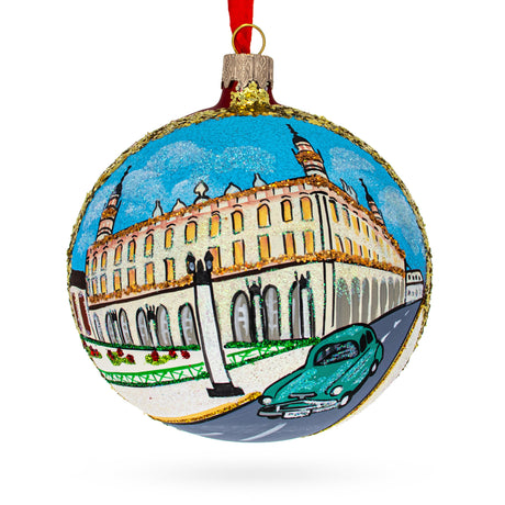 Glass Old Havana, Havana, Cuba Glass Ball Christmas Ornament 4 Inches in Blue color Round