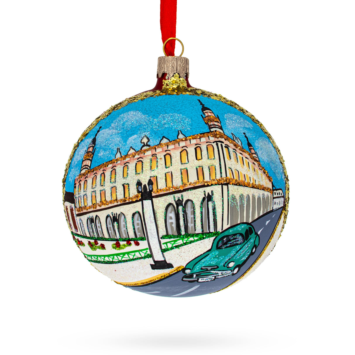 Old Havana, Havana, Cuba Glass Ball Christmas Ornament 4 Inches in Blue color, Round shape