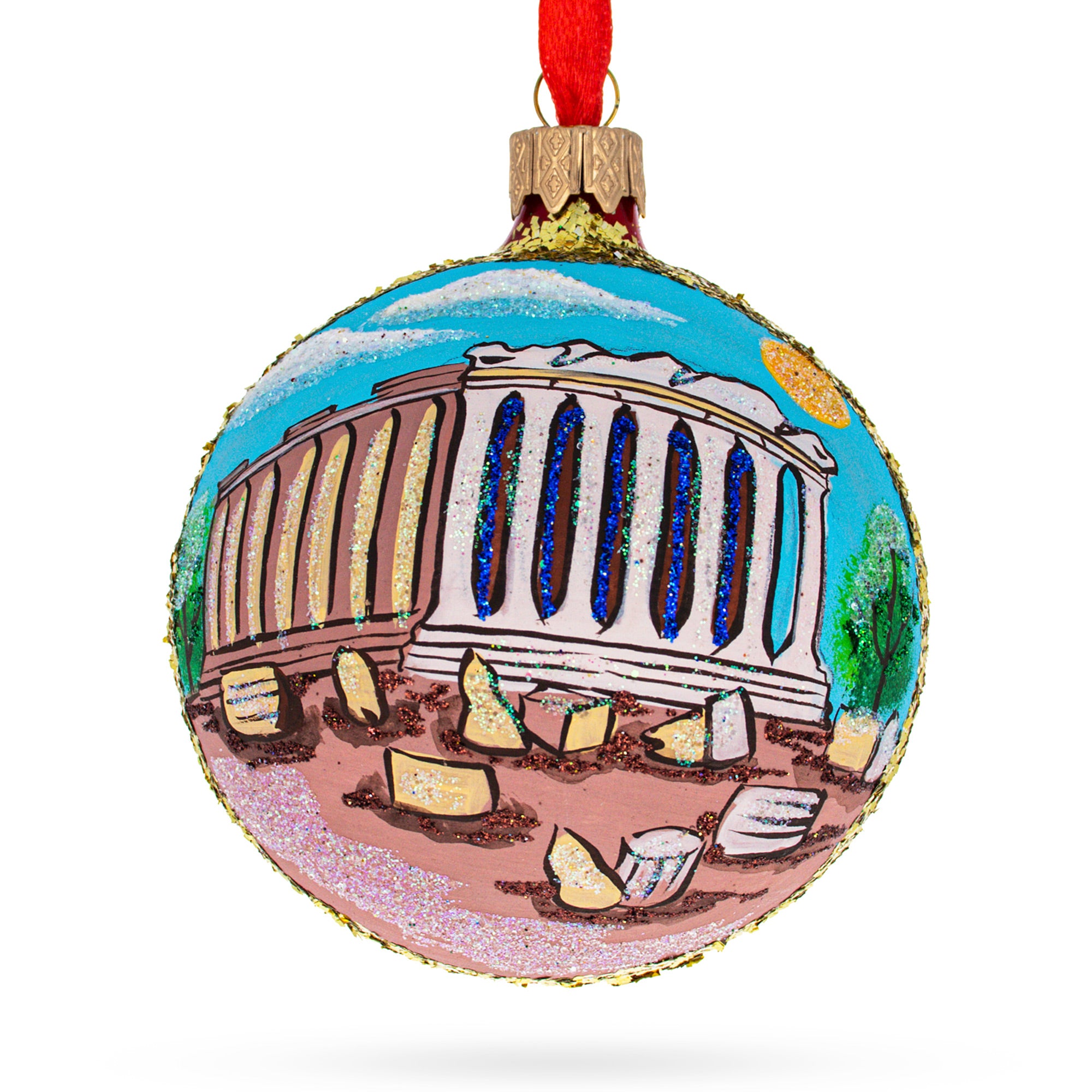 Acropolis, Athens, Greece Glass Ball Ornament 3.25 Inches in Multi color Round
