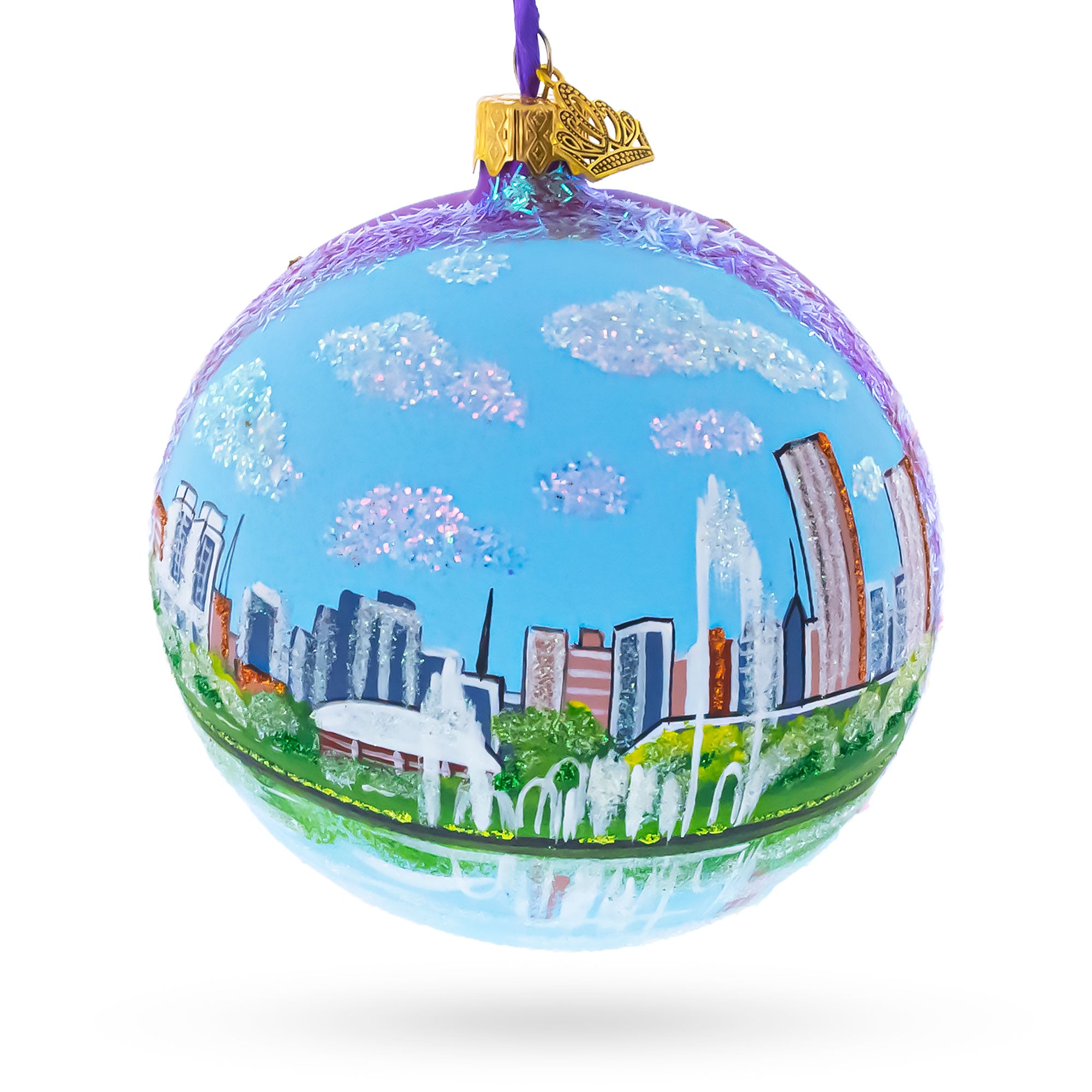 Parque Ibirapuera, Sao Paulo,  Brazil Glass Ball Christmas Ornament 4 Inches in Blue color Round