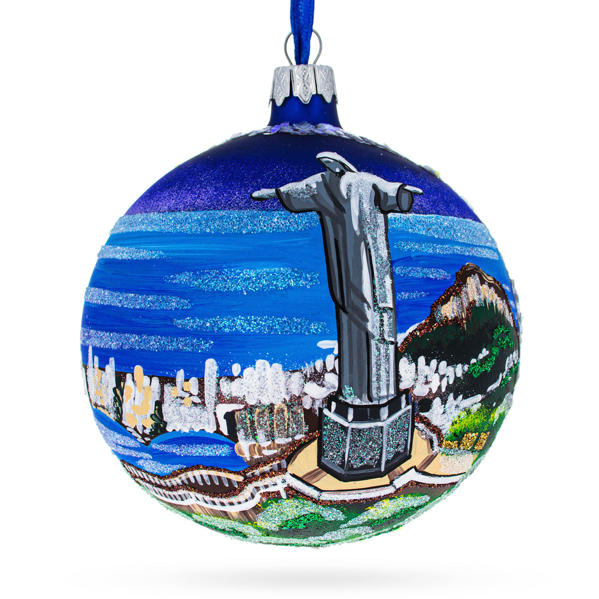 Corcovado - Christ the Redeemer, Rio de Janeiro, Brazil Glass Christmas Ornament 4 Inches in Multi color, Round shape