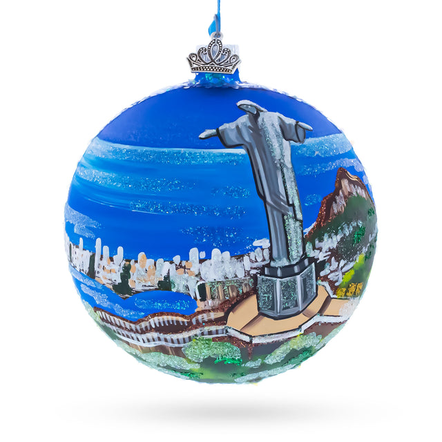 Corcovado Christ the Redeemer, Rio de Janeiro, Brazil Glass Christmas Ornament 4 Inches in Multi color Round