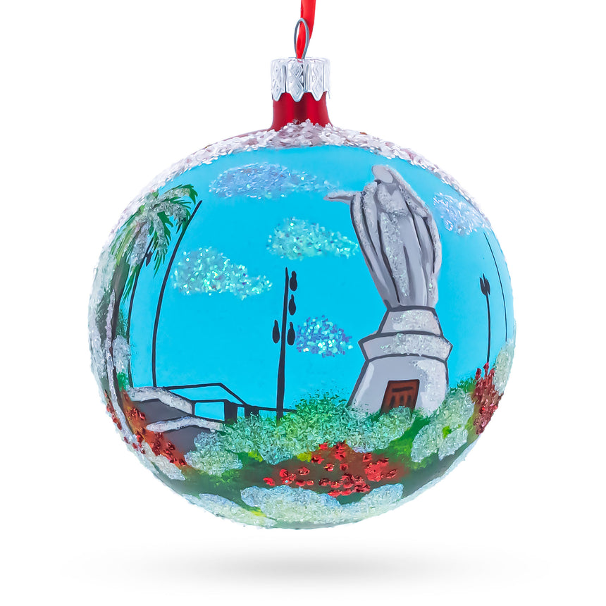 Cerro San Cristobal, Santiago, Chile Glass Ball Christmas Ornament 4 Inches in Multi color Round