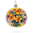 Ukrainian Artistry: Floral Vase Masterpiece Blown Glass Ball Christmas Ornament 4 Inches in Multi color, Round shape