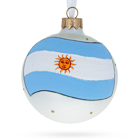 Argentine Pride: Flag of Argentina Blown Glass Ball Christmas Ornament 3.25 Inches in Multi color, Round shape