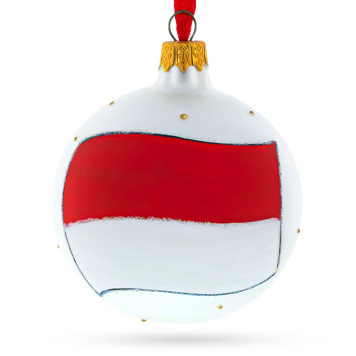 Equatorial Beauty: Flag of Indonesia Blown Glass Ball Christmas Ornament 3.25 Inches in Multi color, Round shape