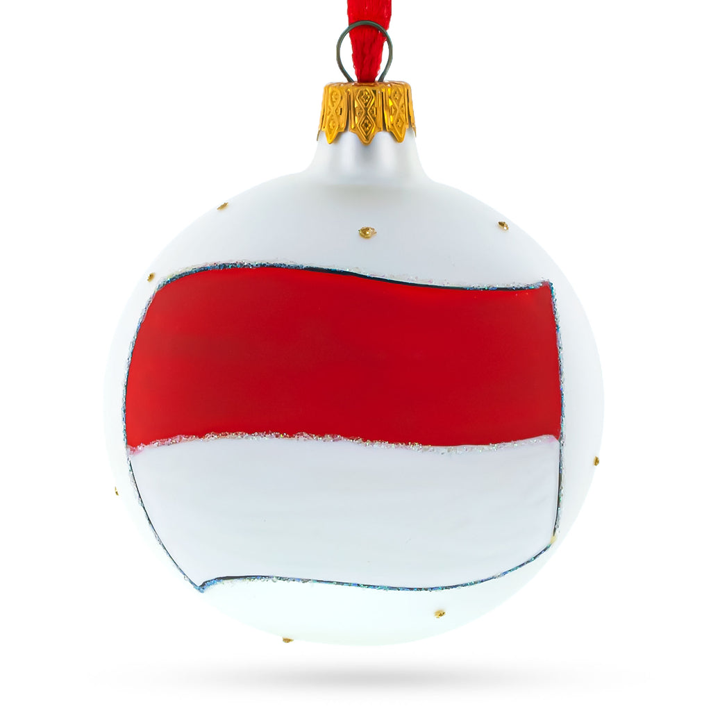 Flag of Indonesia Glass Ball Christmas Ornament 3.25 Inches in Multi color Round