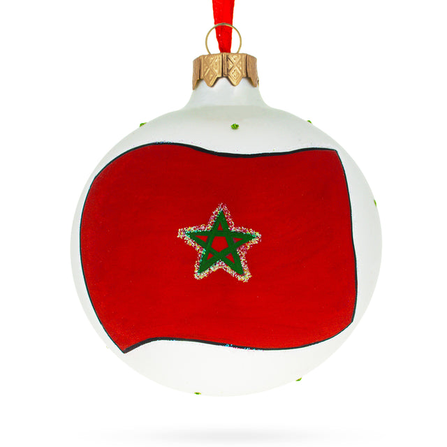 Flag of Morocco Blown Glass Ball Christmas Ornament 3.25 Inches in Multi color, Round shape