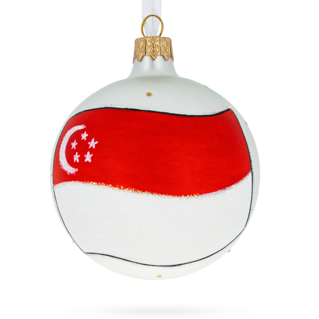 Flag of Singapore  Glass Ball Christmas Ornament 3.25 Inches in Multi color Round