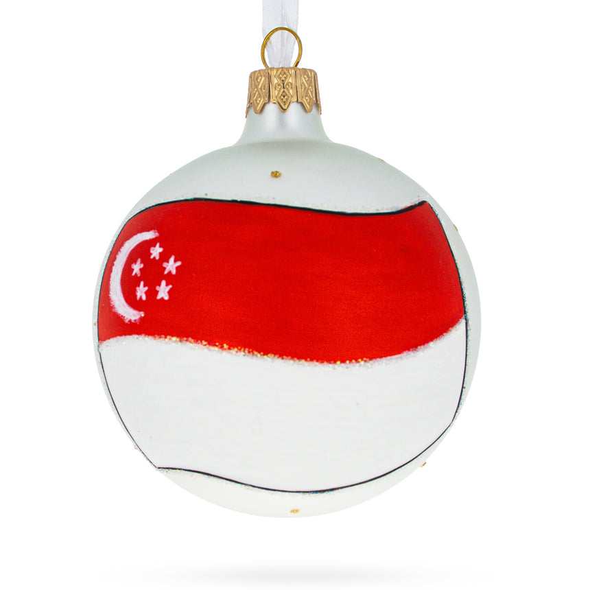 Flag of Singapore  Glass Ball Christmas Ornament 3.25 Inches in  color Round