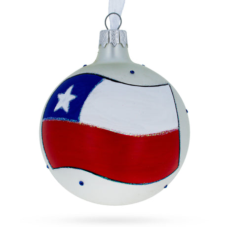 Flag of Chile Blown Glass Ball Christmas Ornament 3.25 Inches in Multi color, Round shape