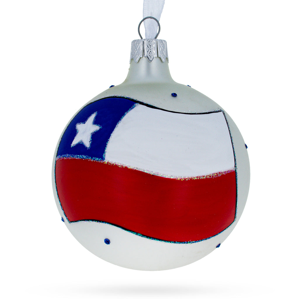 Flag of Chile Glass Ball Christmas Ornament 3.25 Inches in Multi color Round