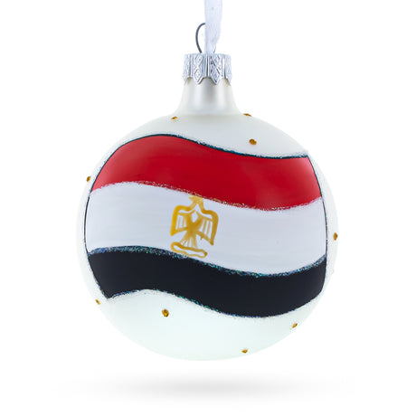 Glass Flag of Egypt Blown Glass Ball Christmas Ornament 3.25 Inches in Multi color Round