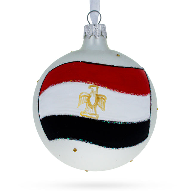 Pharaoh's Pride: Flag of Egypt Blown Glass Ball Christmas Ornament 3.25 Inches in Multi color, Round shape