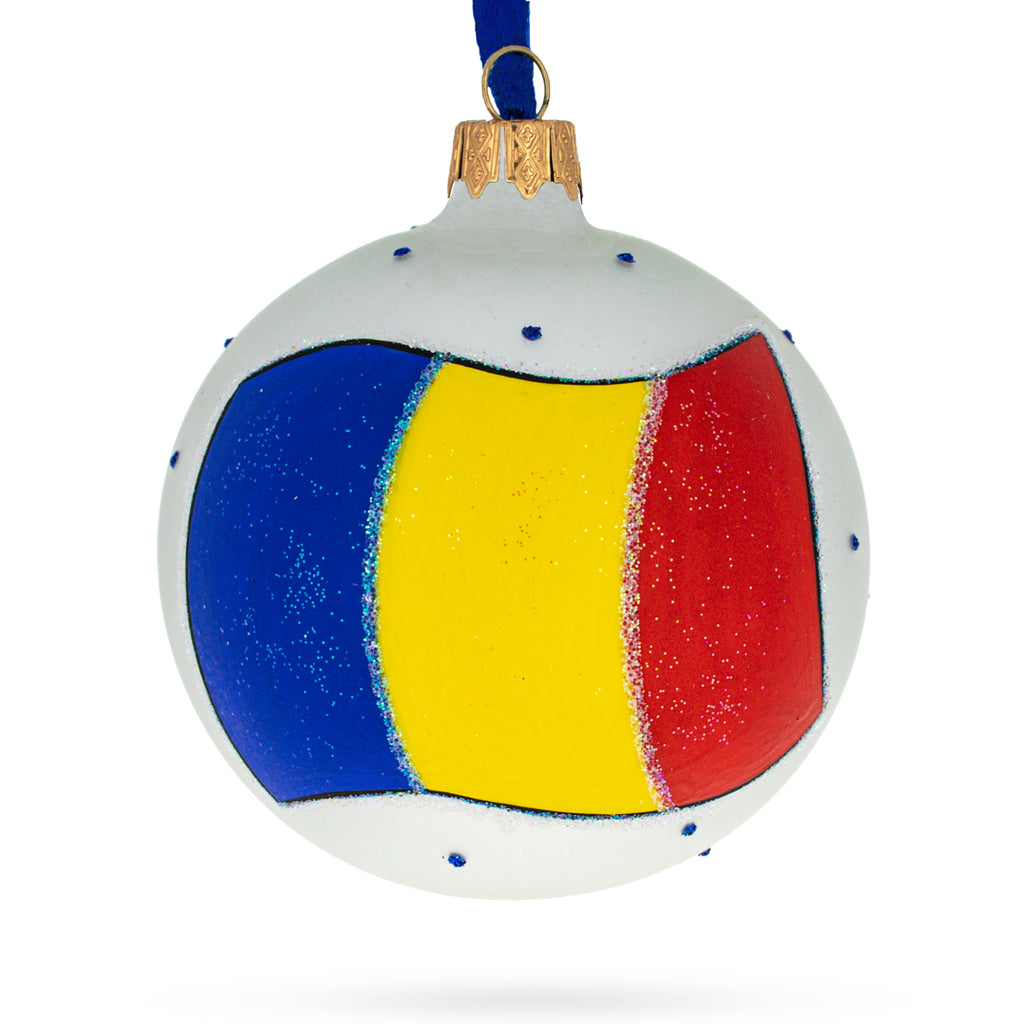 Flag of Romania Glass Ball Christmas Ornament 3.25 Inches in Multi color Round