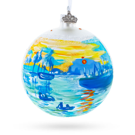 1874 'Impression Sunrise' by Claude Monet Glass Ball Christmas Ornament 4 Inches in Blue color Round
