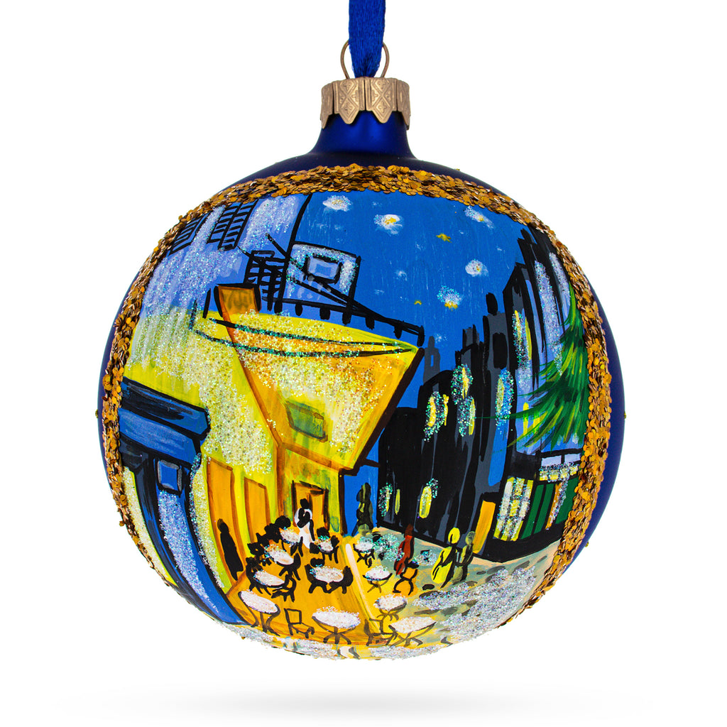 1888 'Cafe Terrace at Night' by Vincent Van Gogh Glass Ball Christmas Ornament 4 Inches in Multi color Round