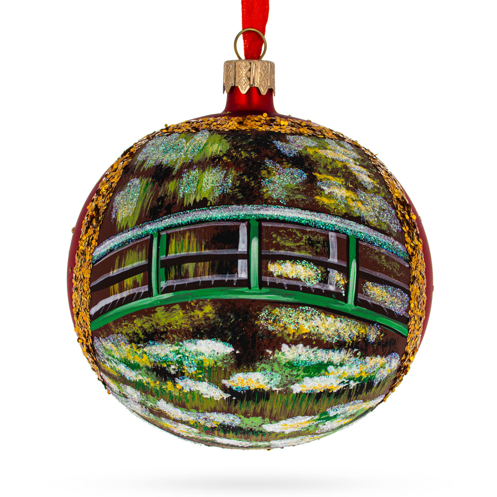 1906 'The Water Lily Pond' by Claude Oscar Monet Glass Ball Christmas Ornament 4 Inches in Multi color Round