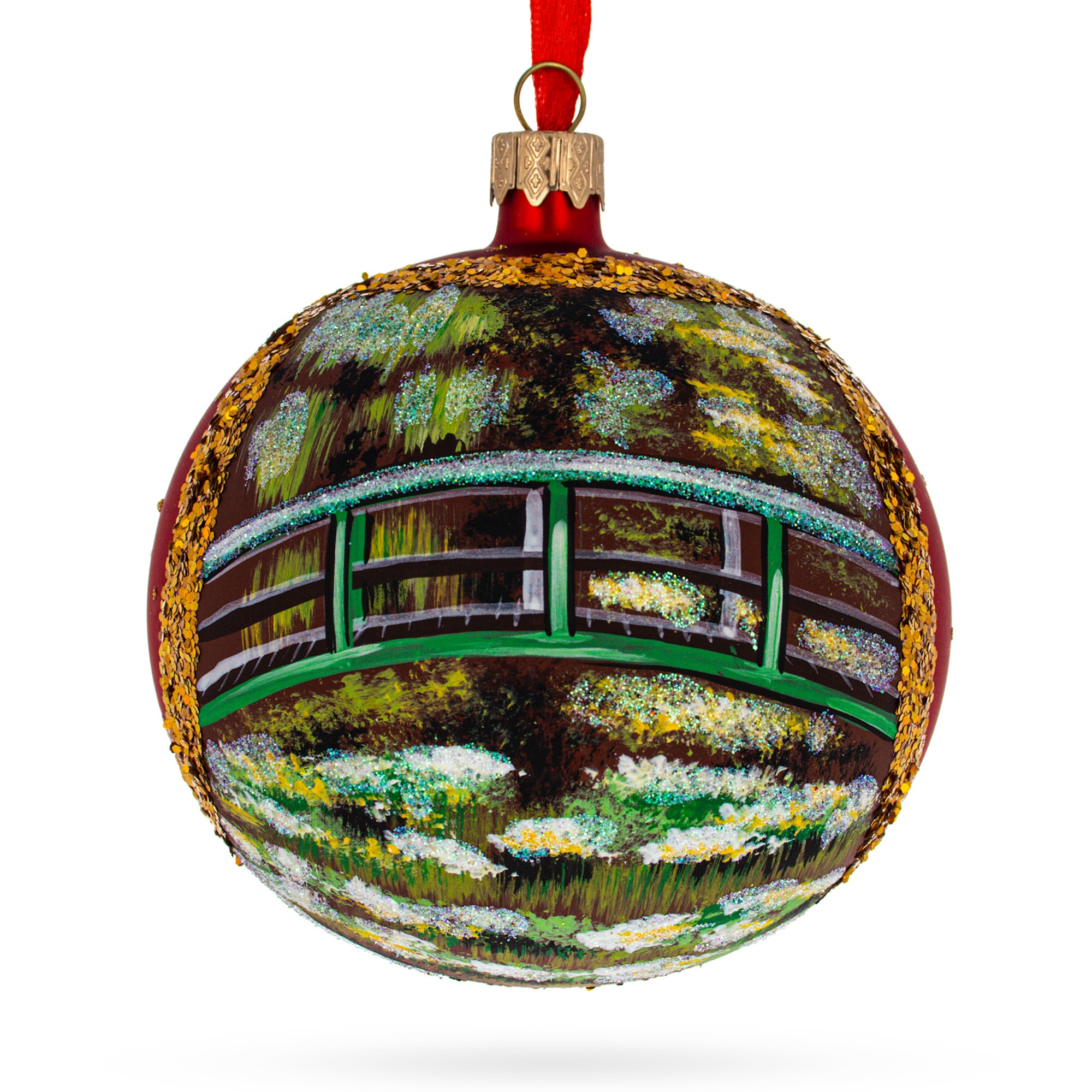 1906 'The Water Lily Pond' by Claude Oscar Monet Glass Ball Christmas Ornament 4 Inches in Multi color Round