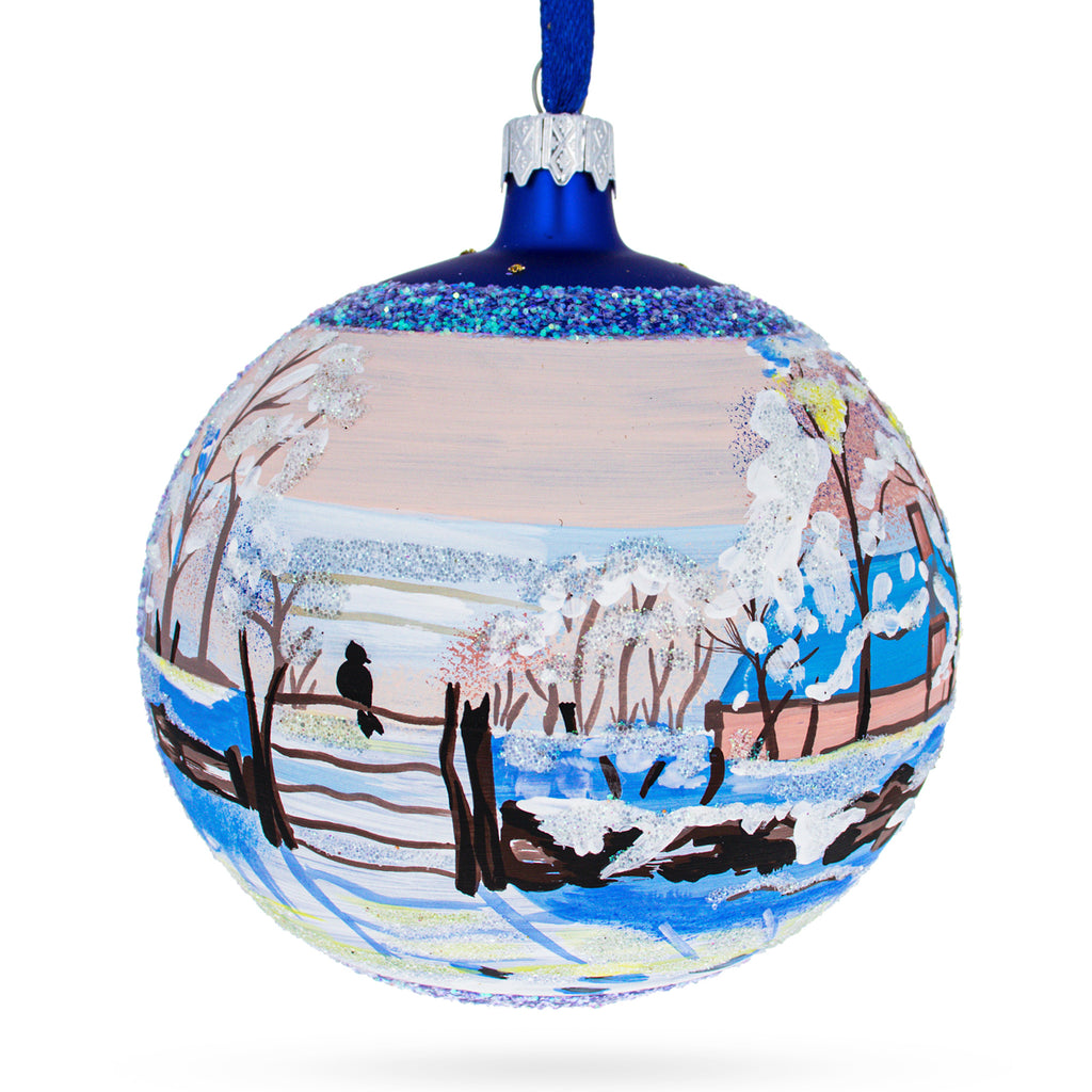Glass 1869 'The Magpie' by Claude Oscar Monet Blown Glass Ball Christmas Ornament 4 Inches in Multi color Round
