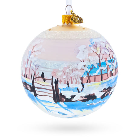 1869 'The Magpie' by Claude Oscar Monet Glass Ball Christmas Ornament 4 Inches in Multi color Round