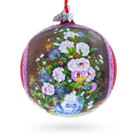 1866 'Spring Bouquet' by Pierre Auguste Renoir Glass Ball Christmas Ornament 4 Inches in Multi color Round