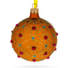 Glass Luxurious Design: Jeweled Crosses on Gold Blown Glass Ball Christmas Ornament 3.25 Inches in Orange color Round