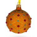 Jeweled Crosses on Gold Glass Ball Christmas Ornament 3.25 Inches in Orange color Round