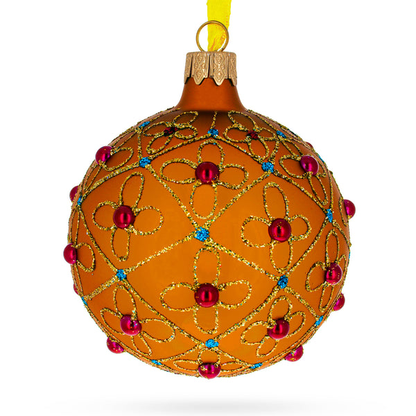 Jeweled Crosses on Gold Glass Ball Christmas Ornament 3.25 Inches by BestPysanky