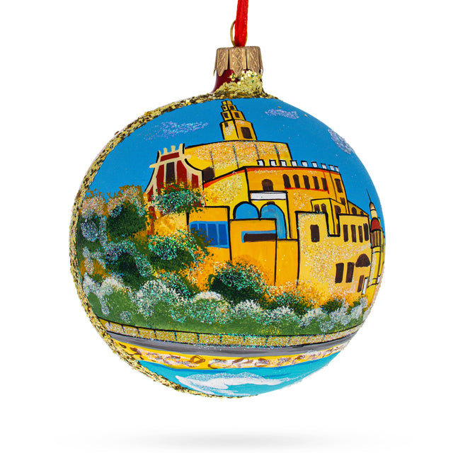 Glass Jaffa Old City, Tel Aviv, Israel Glass Ball Christmas Ornament 4 Inches in Multi color Round
