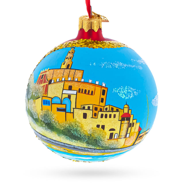 Jaffa Old City, Tel Aviv, Israel Glass Ball Christmas Ornament 4 Inches in Multi color Round