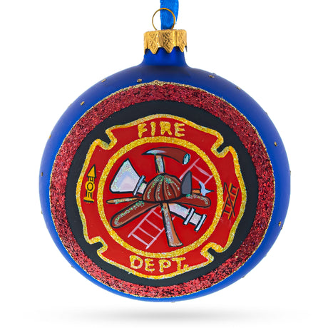 Fire Department Glass Ball Christmas Ornament 4 Inches in Multi color Round