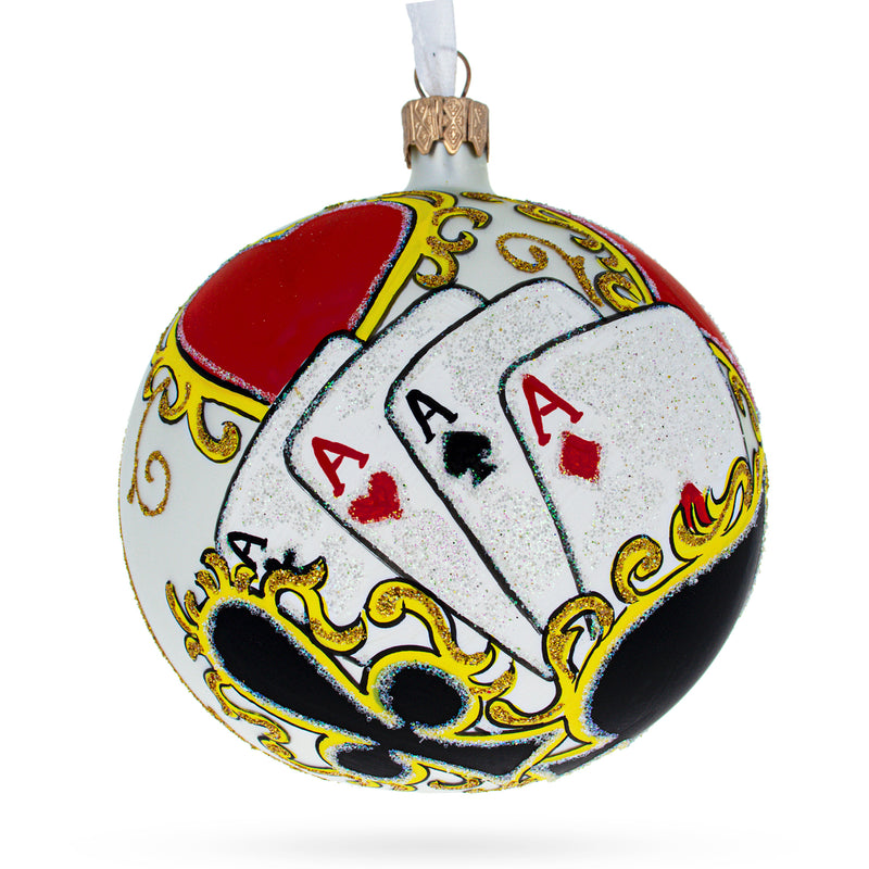High Stakes Gamble: Playing Cards and Casino Chips Blown Glass Ball Christmas Ornament 4 Inches by BestPysanky