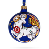Fiery Aries: Zodiac Horoscope Sign Blown Glass Ball Christmas Ornament 3.25 Inches in Blue color, Round shape