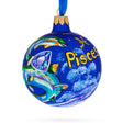 Dual Fish Pisces: Zodiac Horoscope Sign Blown Glass Ball Christmas Ornament 3.25 Inches in Blue color, Round shape
