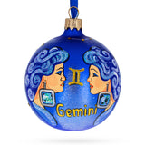 Twins Gemini: Zodiac Horoscope Sign Blown Glass Ball Christmas Ornament 3.25 Inches in Blue color, Round shape