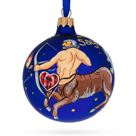 Sagittarius the Archer: Zodiac Horoscope Sign Blown Glass Ball Christmas Ornament 3.25 Inches in Blue color, Round shape