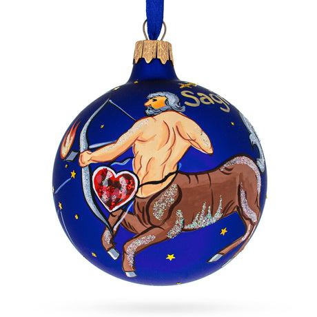 Sagittarius Zodiac Horoscope Sign Glass Ball Christmas Ornament 3.25 Inches in Blue color Round