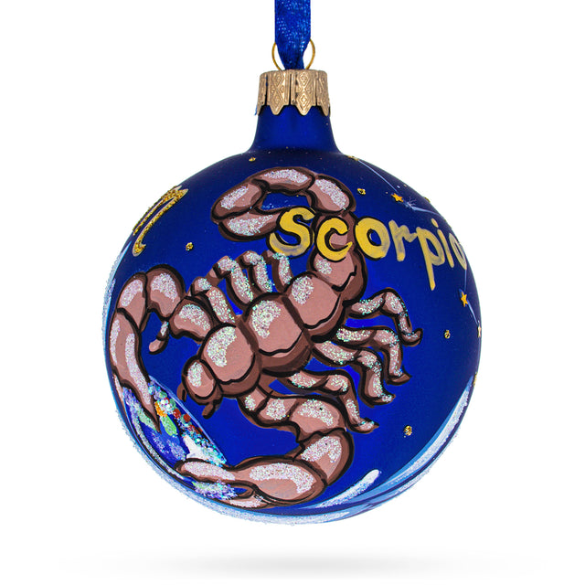 Scorpio the Scorpion: Zodiac Horoscope Sign Blown Glass Ball Christmas Ornament 3.25 Inches in Blue color, Round shape