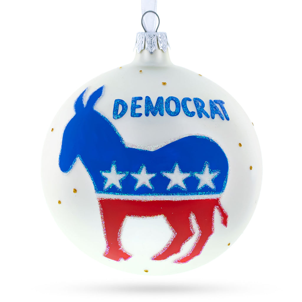 Glass Democratic Party Donkey: Political Symbol Blown Glass Ball Christmas Ornament 4 Inches in Multi color Round