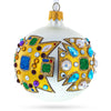 French Couturier-Inspired Bejeweled Elegance Blown Glass Ball Christmas Ornament 3.25 InchesUkraine ,dimensions in inches: 3.25 x 3.25 x 3.25