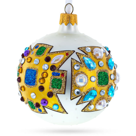 French Couturier-Inspired Bejeweled Elegance Glass Ball Christmas Ornament 3.25 InchesUkraine , dimensions in inches: 3.25 x 3.25 x 3.25